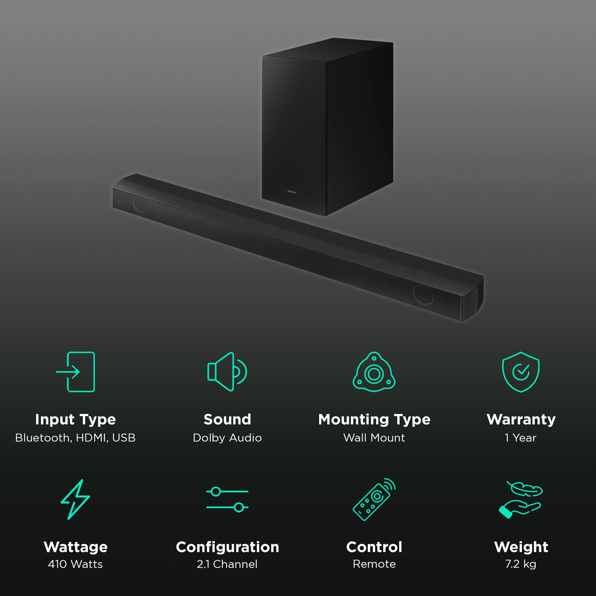 Buy SAMSUNG HW-B550/XL 410W Bluetooth Soundbar with Remote (Dolby Audio ...